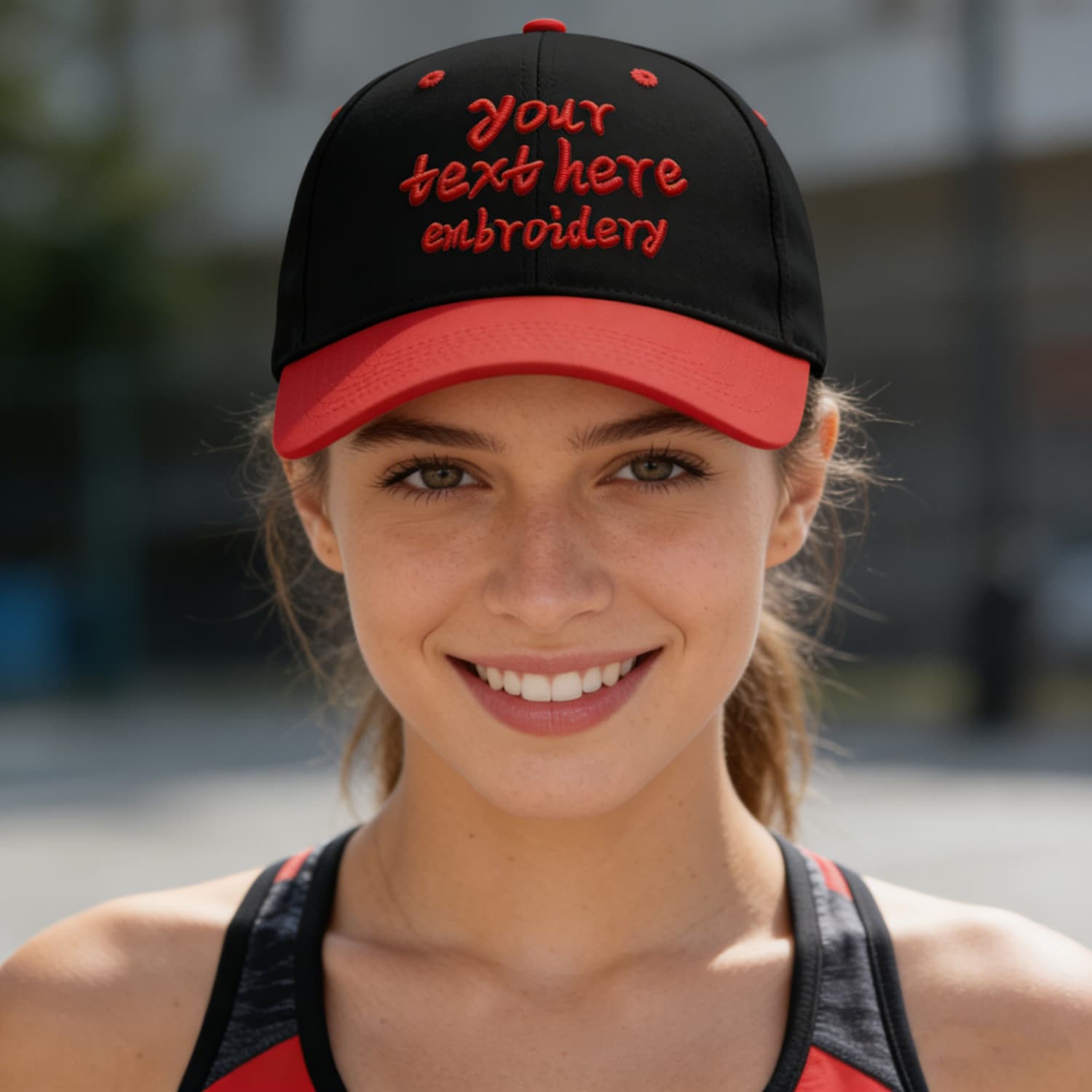 Vosoli Black & Red Color-Block Deep Bill Baseball Cap - Unisex Custom 3D Embroidery or Print Hat