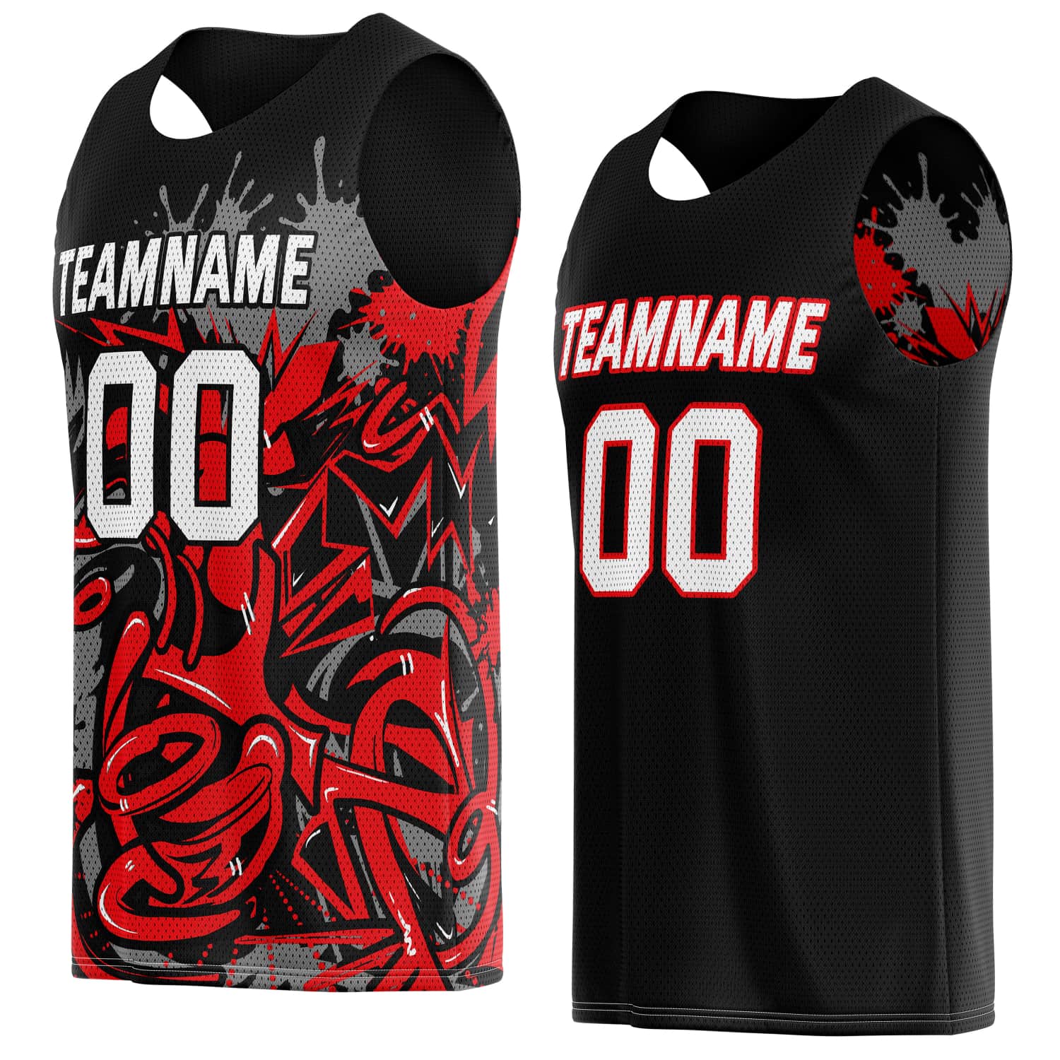 Custom Reversible Basketball Jersey for Individuals & Teams – Black Red Graffiti | Vosoli