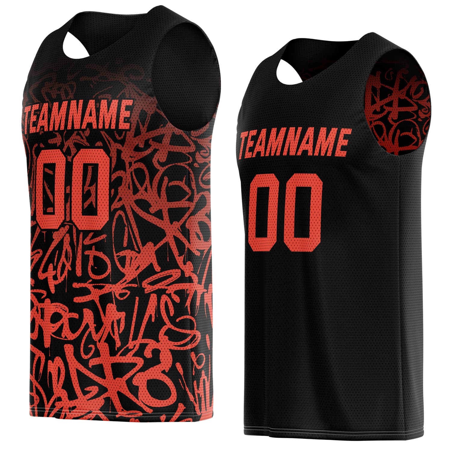 Custom Reversible Basketball Jersey for Individuals & Teams – Black & Orange Graffiti | Vosoli