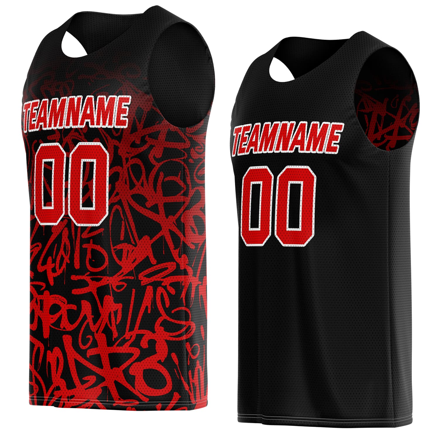 Custom Reversible Basketball Jersey for Individuals & Teams – Black & Red Graffiti | Vosoli
