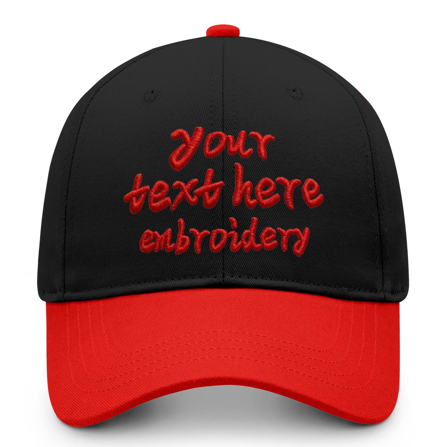Vosoli Black Red Two-Tone Baseball Cap - Unisex Custom 3D Embroidery or Print