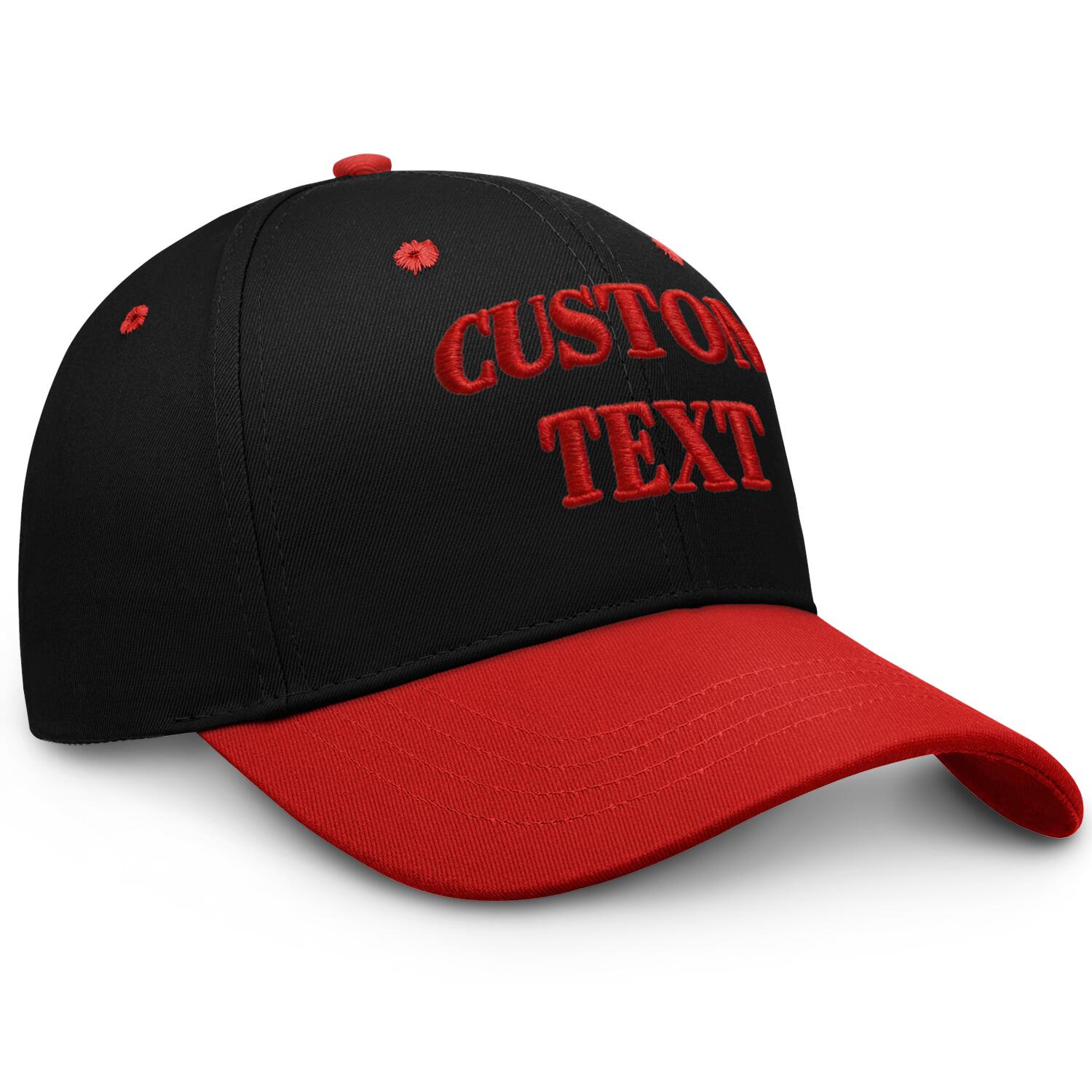 Vosoli Black Red Two-Tone Baseball Cap - Unisex Custom 3D Embroidery or Print