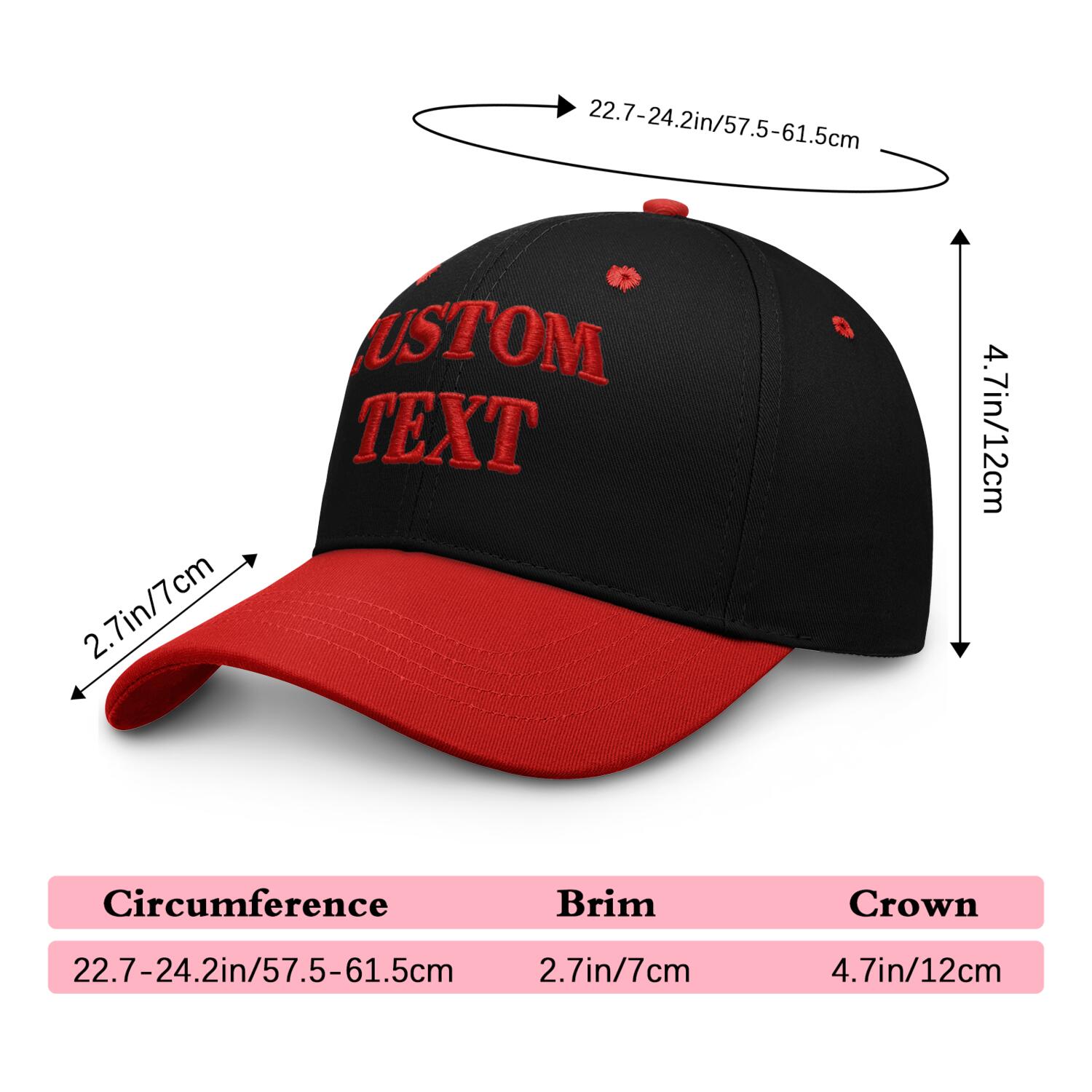 Vosoli Black Red Two-Tone Baseball Cap - Unisex Custom 3D Embroidery or Print