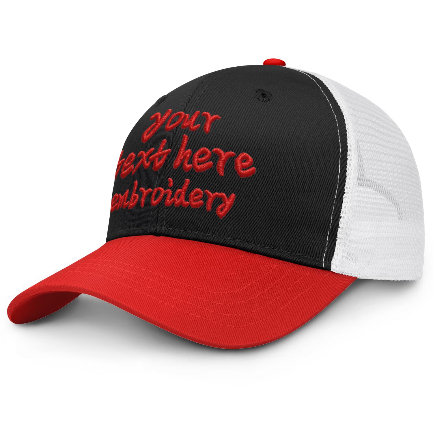 Vosoli Black & Red Two-Tone Baseball Trucker Hat - Unisex Custom 3D Embroidery or Print