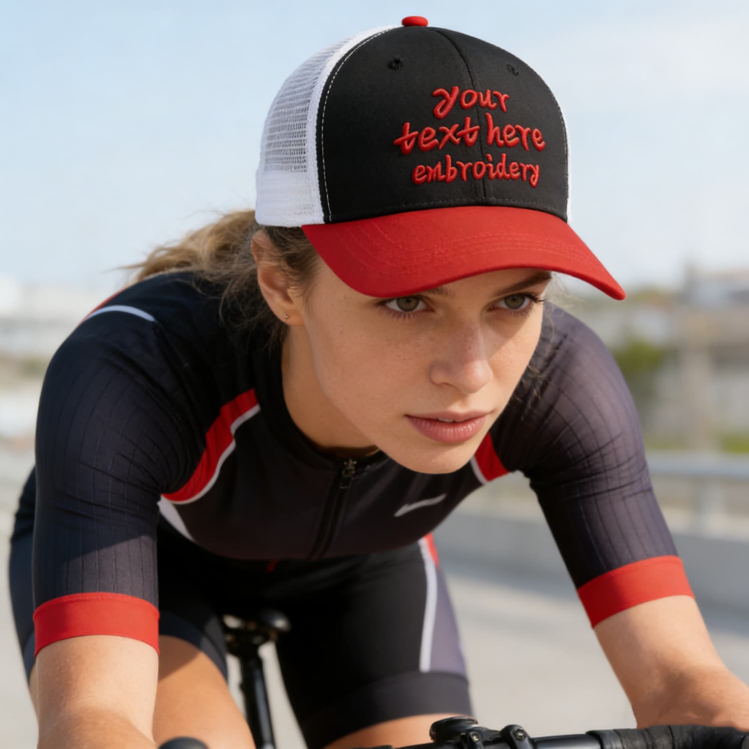Vosoli Black & Red Two-Tone Baseball Trucker Hat - Unisex Custom 3D Embroidery or Print