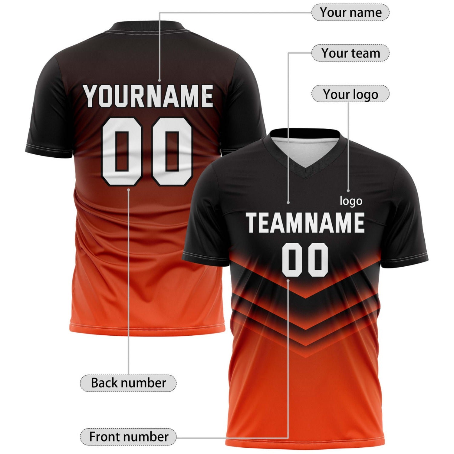 Custom Black-to-Orange Gradient Soccer Jersey for Teams & Individuals | Vosoli