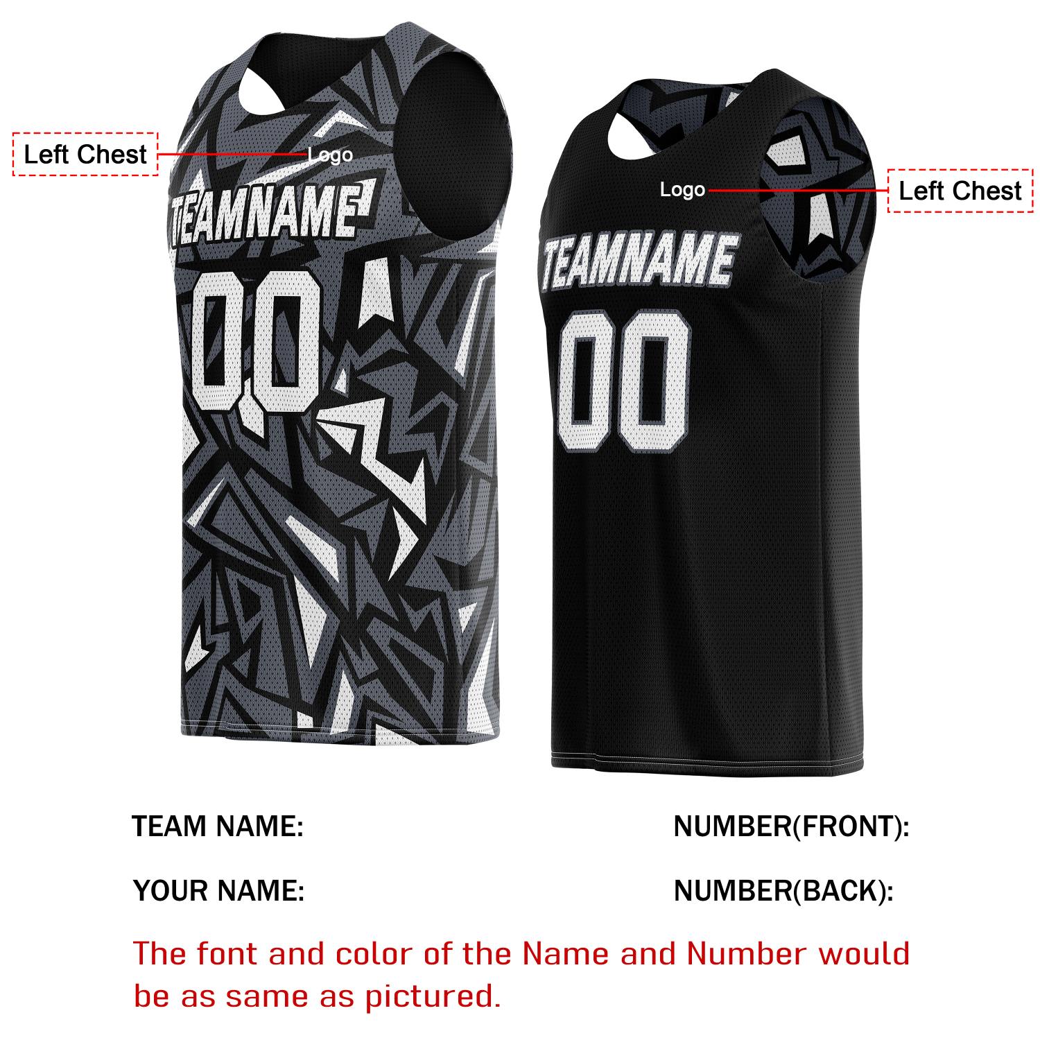 Custom Reversible Basketball Jersey for Individuals & Teams – Black White Abstract Geo | Vosoli