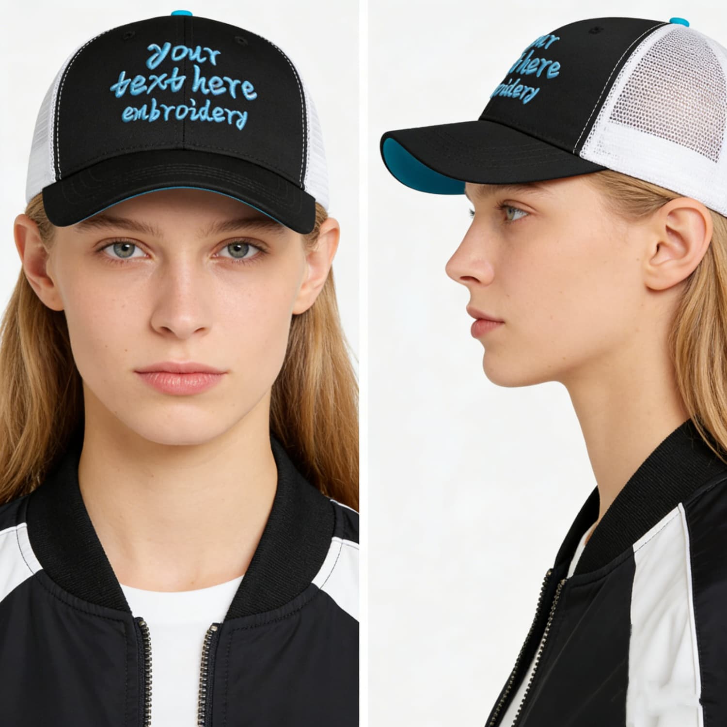 Vosoli Black & White Mesh-Back Trucker Cap - Unisex Personal & Team Custom 3D Embroidery or Print Hats