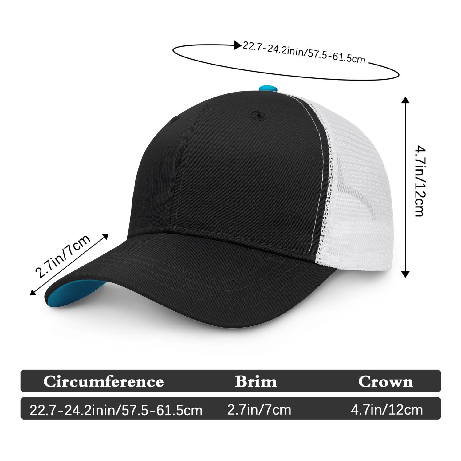 Vosoli Black & White Mesh-Back Trucker Cap - Unisex Personal & Team Custom 3D Embroidery or Print Hats