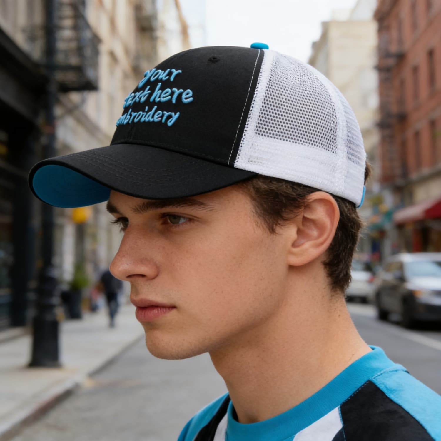 Vosoli Black & White Mesh-Back Trucker Cap - Unisex Personal & Team Custom 3D Embroidery or Print Hats