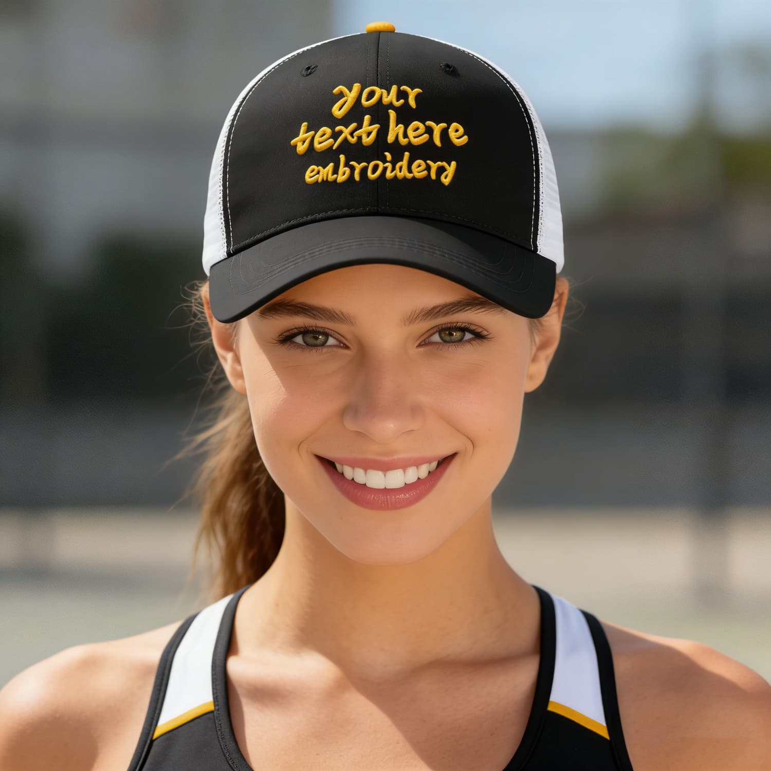 Vosoli Black & White Mesh-Back Trucker Cap - Unisex Personal & Team Custom 3D Embroidery or Print Hat