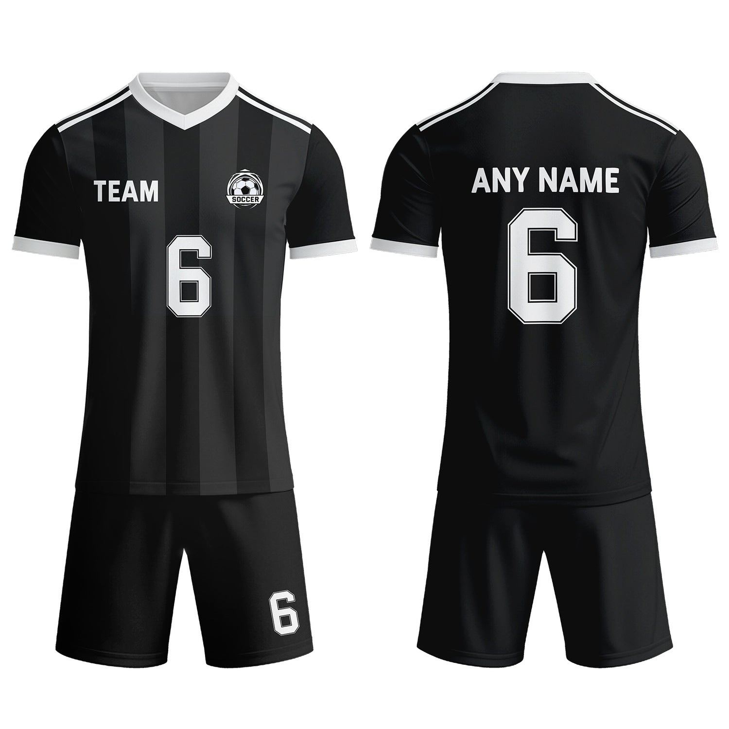 Custom Black & White Striped Soccer Uniform Set for Teams & Individuals | Vosoli