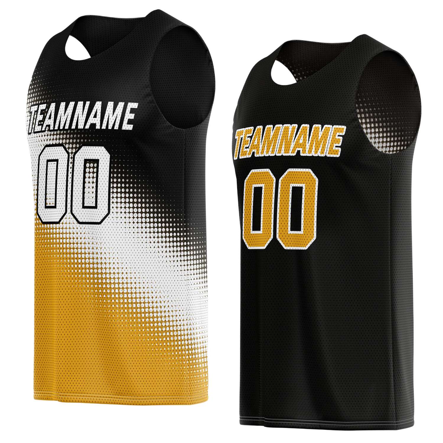 Custom Reversible Basketball Jersey for Individuals & Teams – Black, White & Yellow | Vosoli