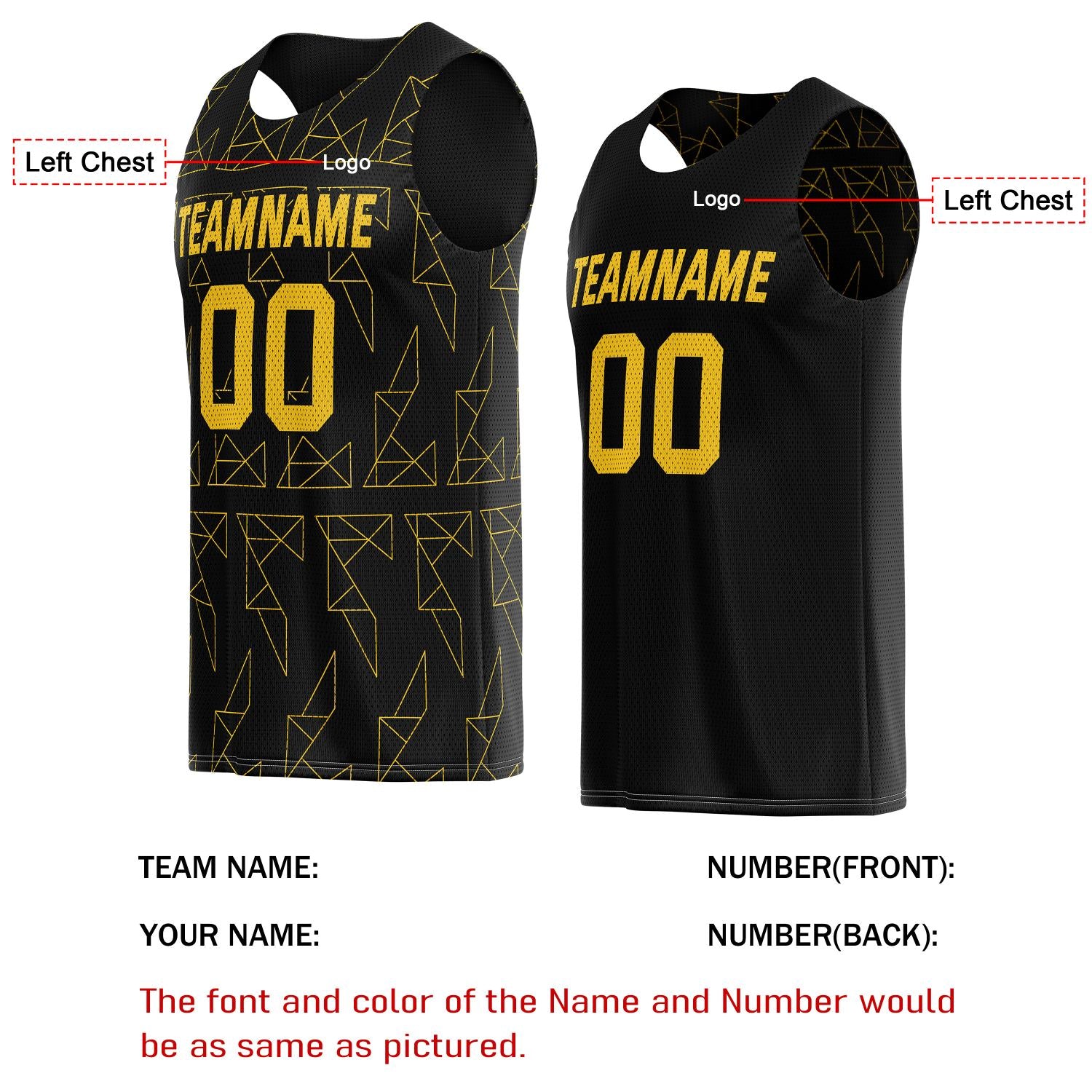 Custom Reversible Basketball Jersey for Individuals & Teams – Black Yellow Abstract Geo | Vosoli