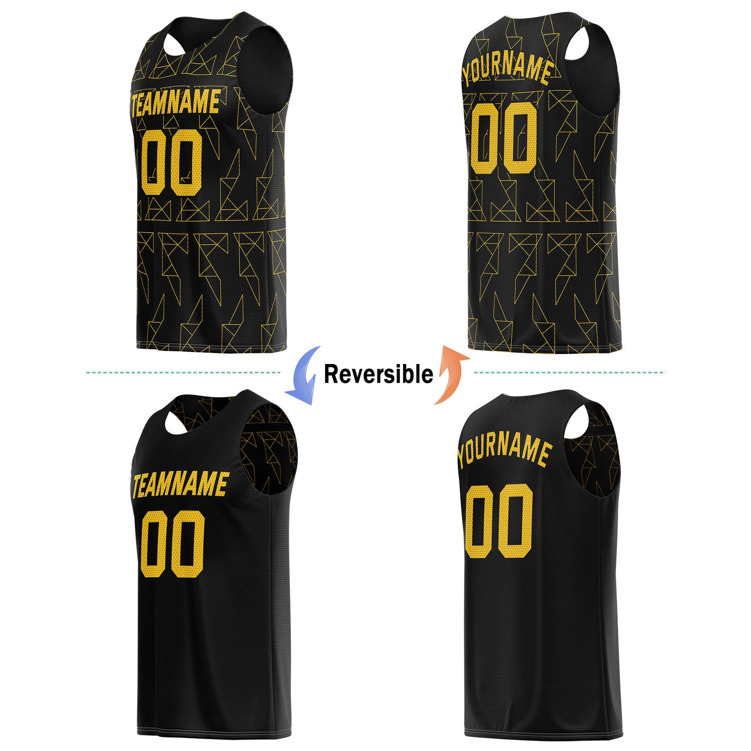 Custom Reversible Basketball Jersey for Individuals & Teams – Black Yellow Abstract Geo | Vosoli