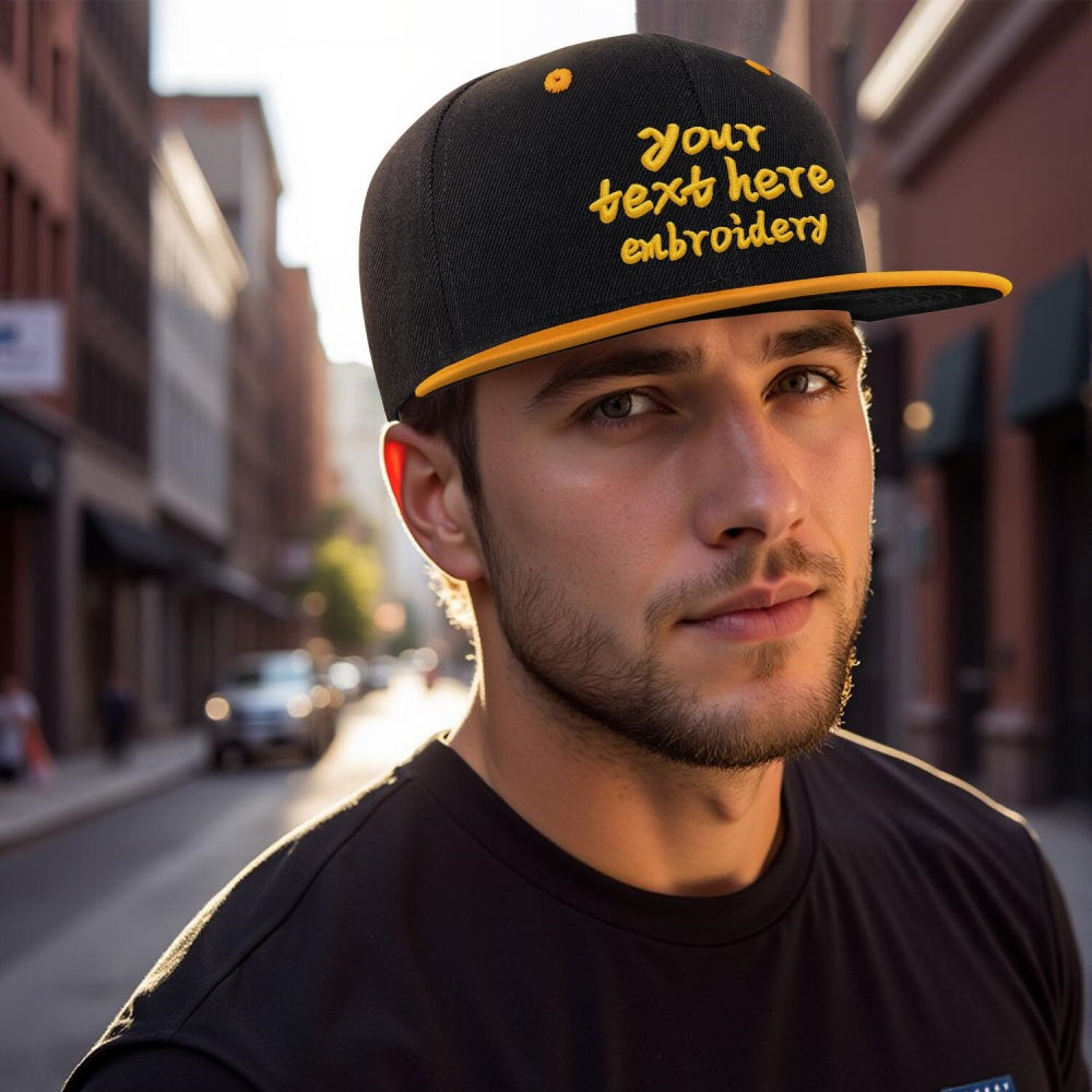 Vosoli Black Yellow Flat Brim Cap - Custom Embroidered Personalized Hat