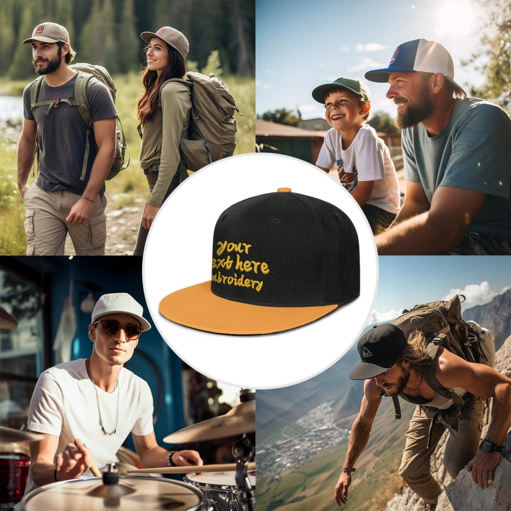 Vosoli Black Yellow Flat Brim Cap - Team Custom Embroidered Personalized Hat