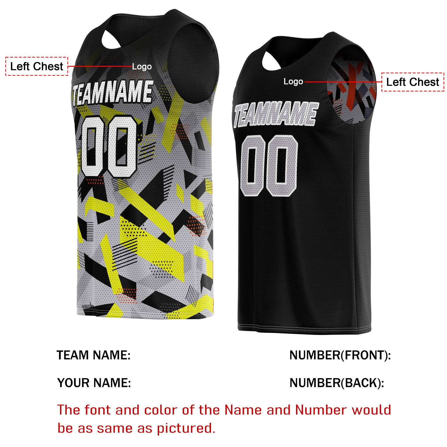 Custom Reversible Basketball Jersey for Individuals & Teams – Black Yellow Grey Abstract Geo | Vosoli