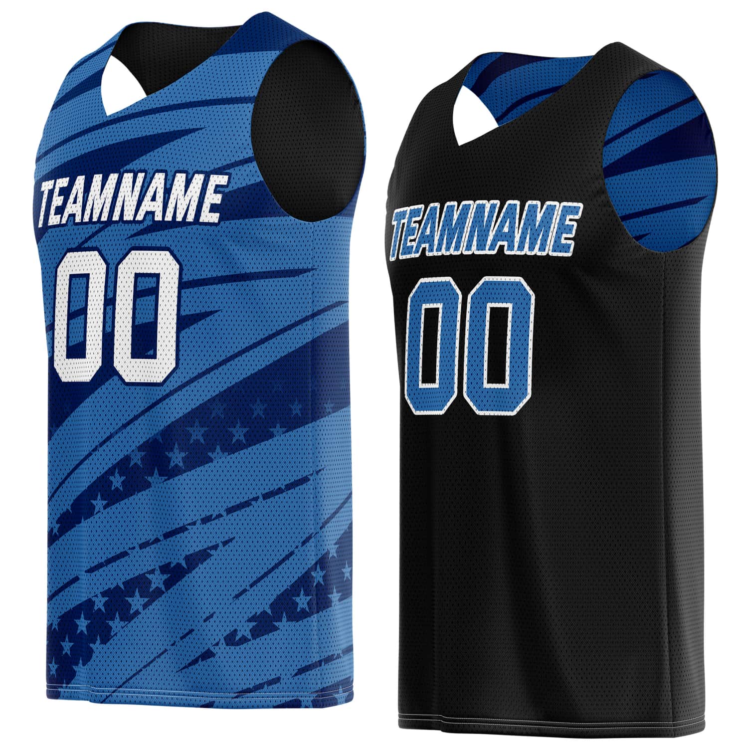 Custom Reversible Basketball Jersey for Individuals & Teams – Blue Black White Star Stripe | Vosoli
