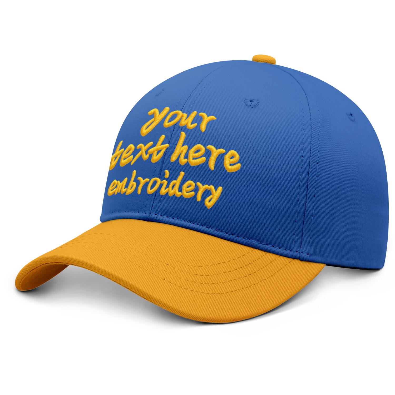 Vosoli Blue Gold Two-Tone Baseball Cap - Unisex Custom 3D Embroidery or Print