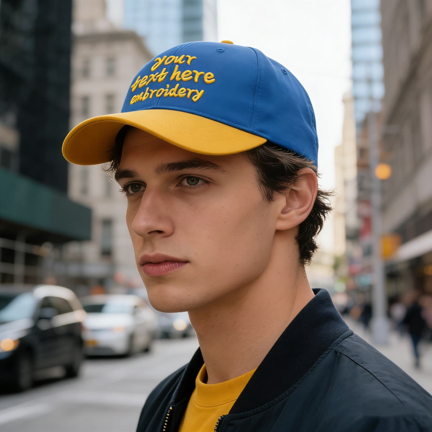 Vosoli Blue Gold Two-Tone Baseball Cap - Unisex Custom 3D Embroidery or Print