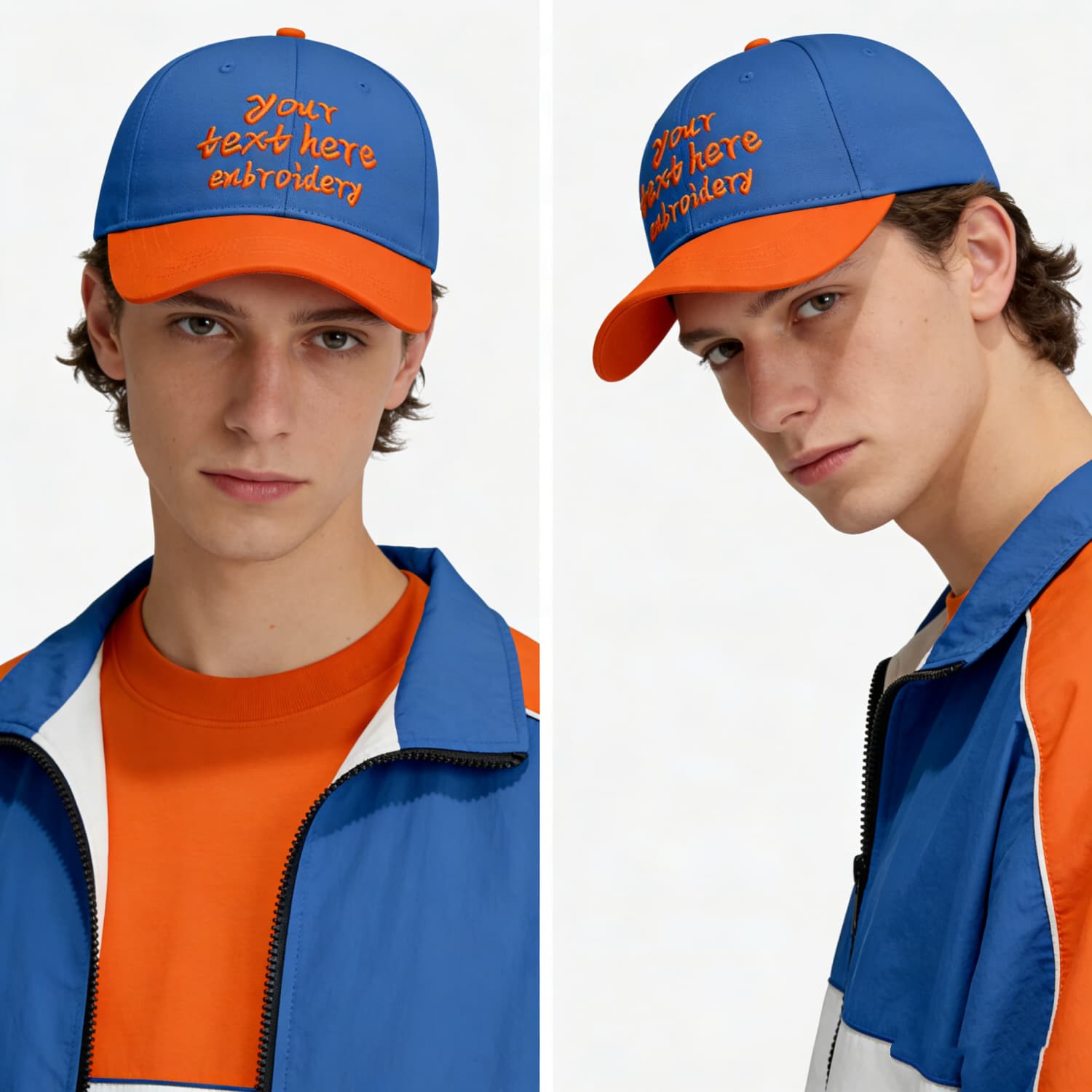 Vosoli Blue Orange Two-Tone Baseball Cap - Unisex Custom 3D Embroidery or Print