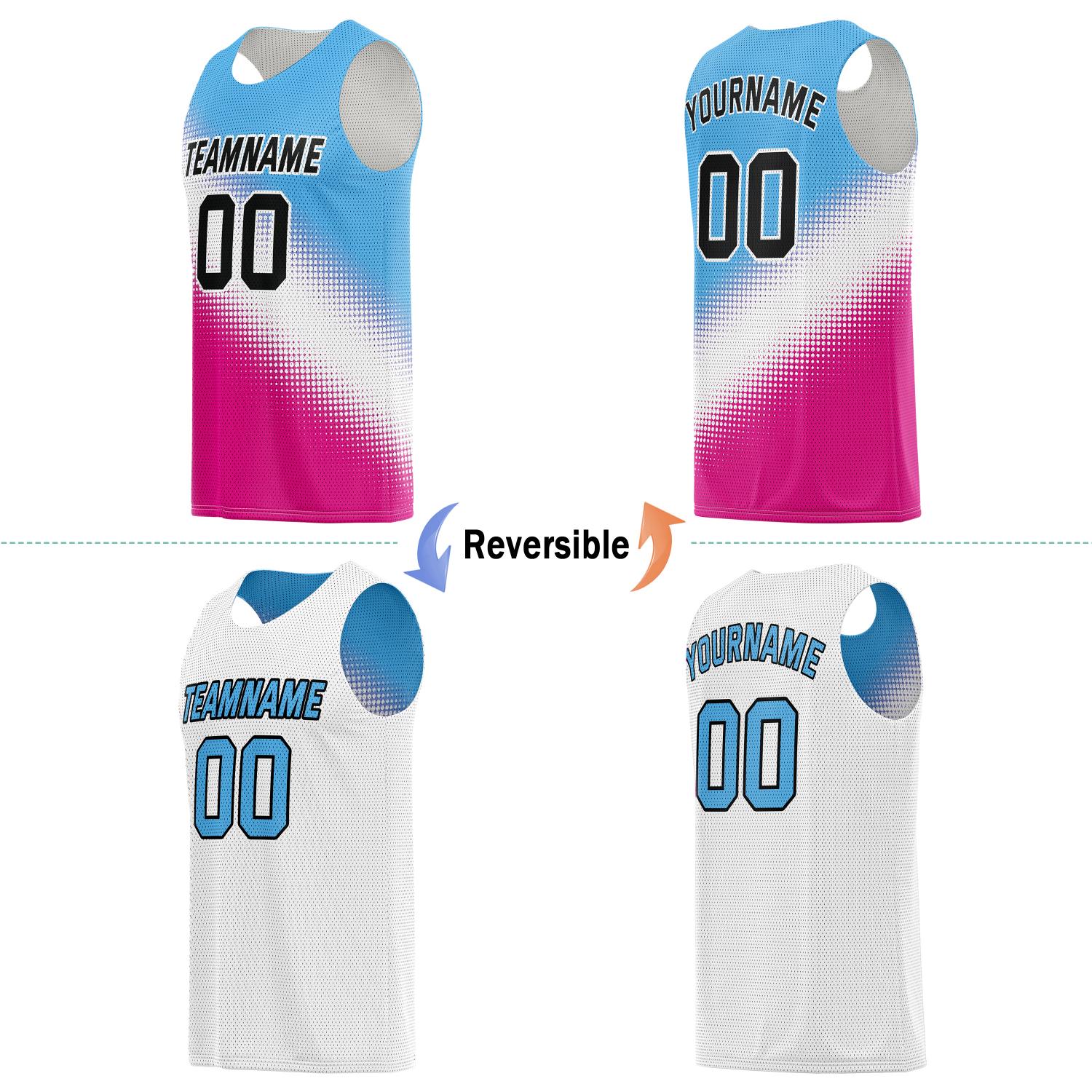 Custom Reversible Basketball Jersey for Individuals & Teams – Blue, Pink & White | Vosoli