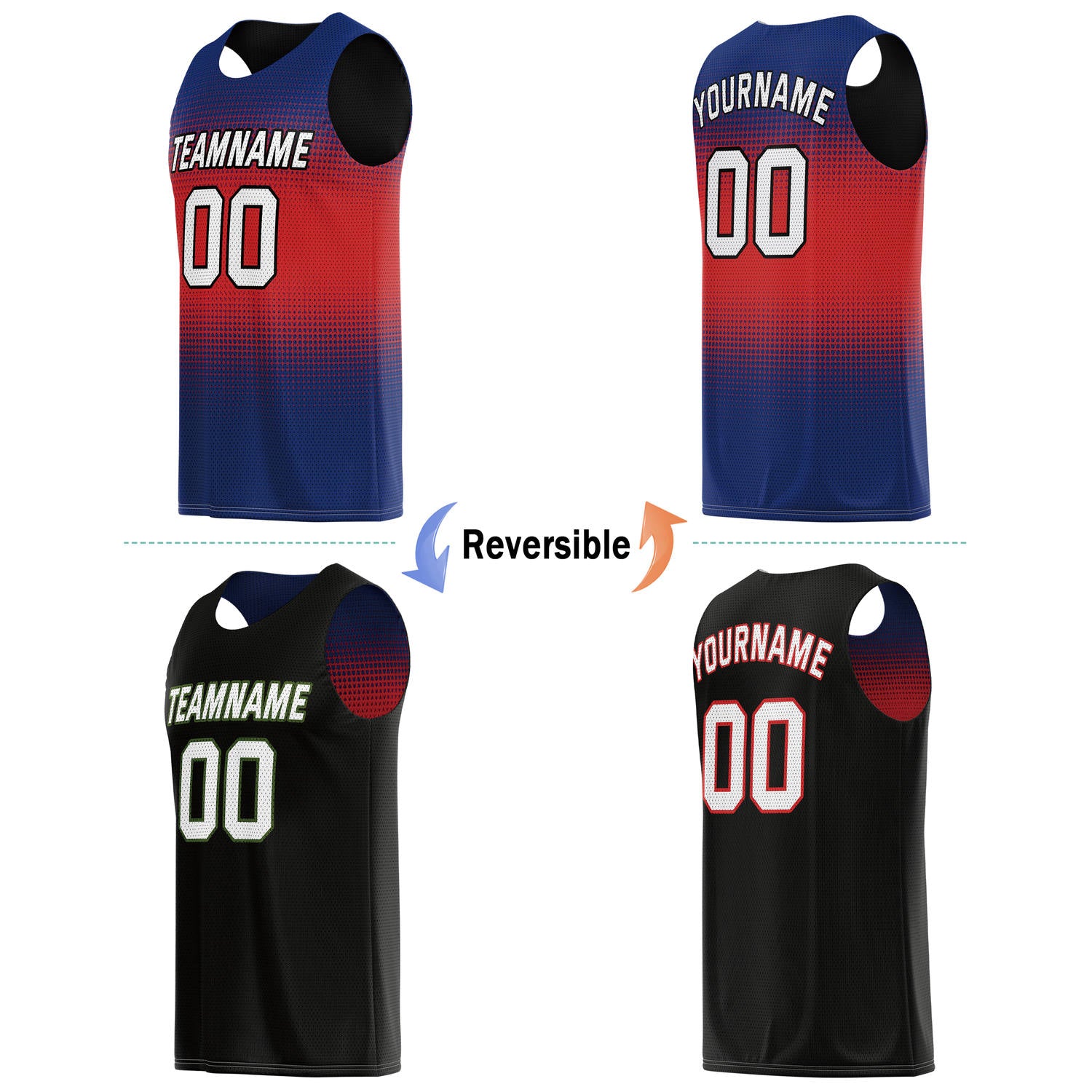 Custom Reversible Basketball Jersey & Shorts Set for Individuals & Teams – Blue Red Black Dot Gradient | Vosoli