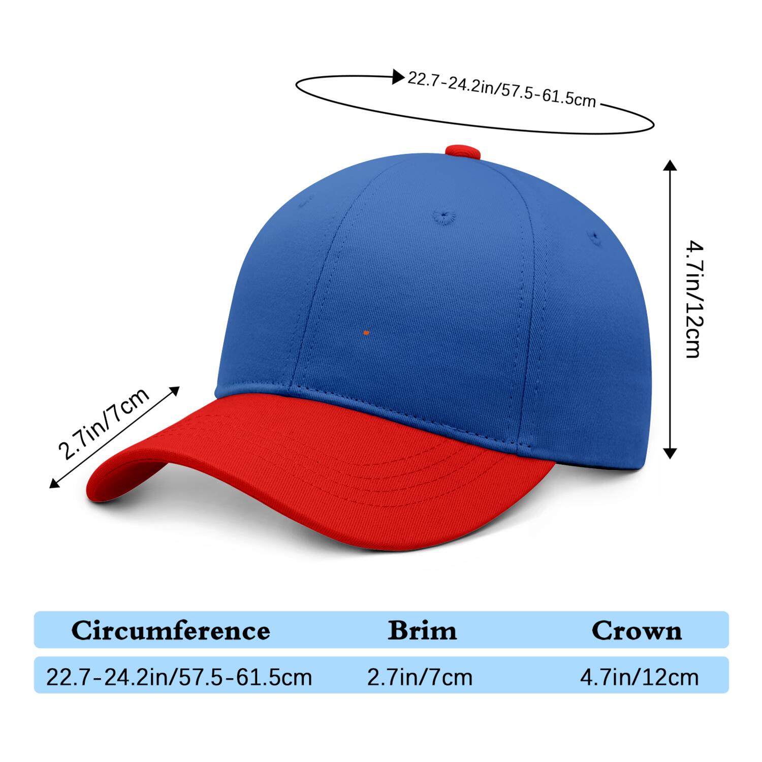 Vosoli Blue Red Two-Tone Baseball Cap - Unisex Custom 3D Embroidery or Print