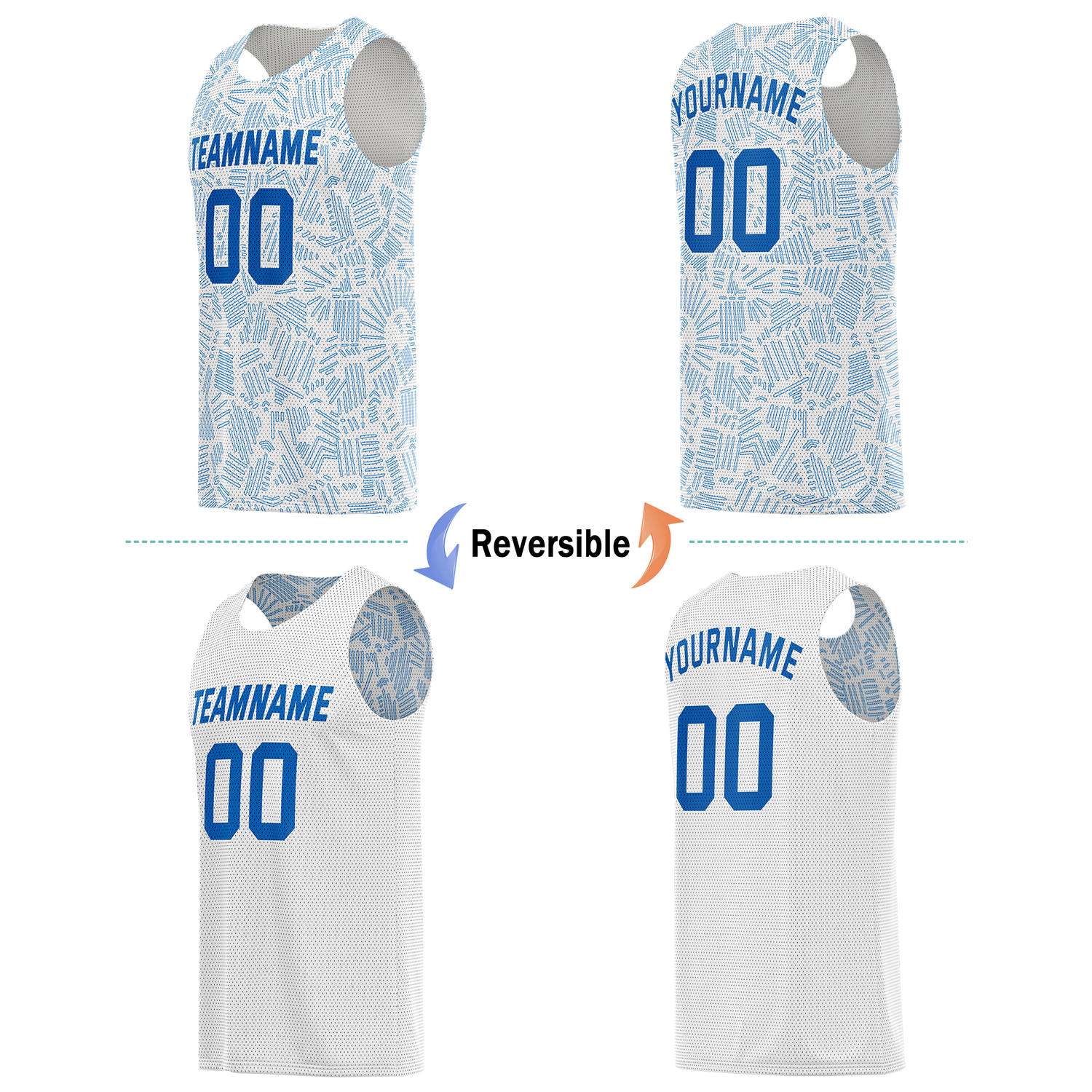 Custom Reversible Basketball Jersey for Individuals & Teams – Blue White Abstract Stripe | Vosoli