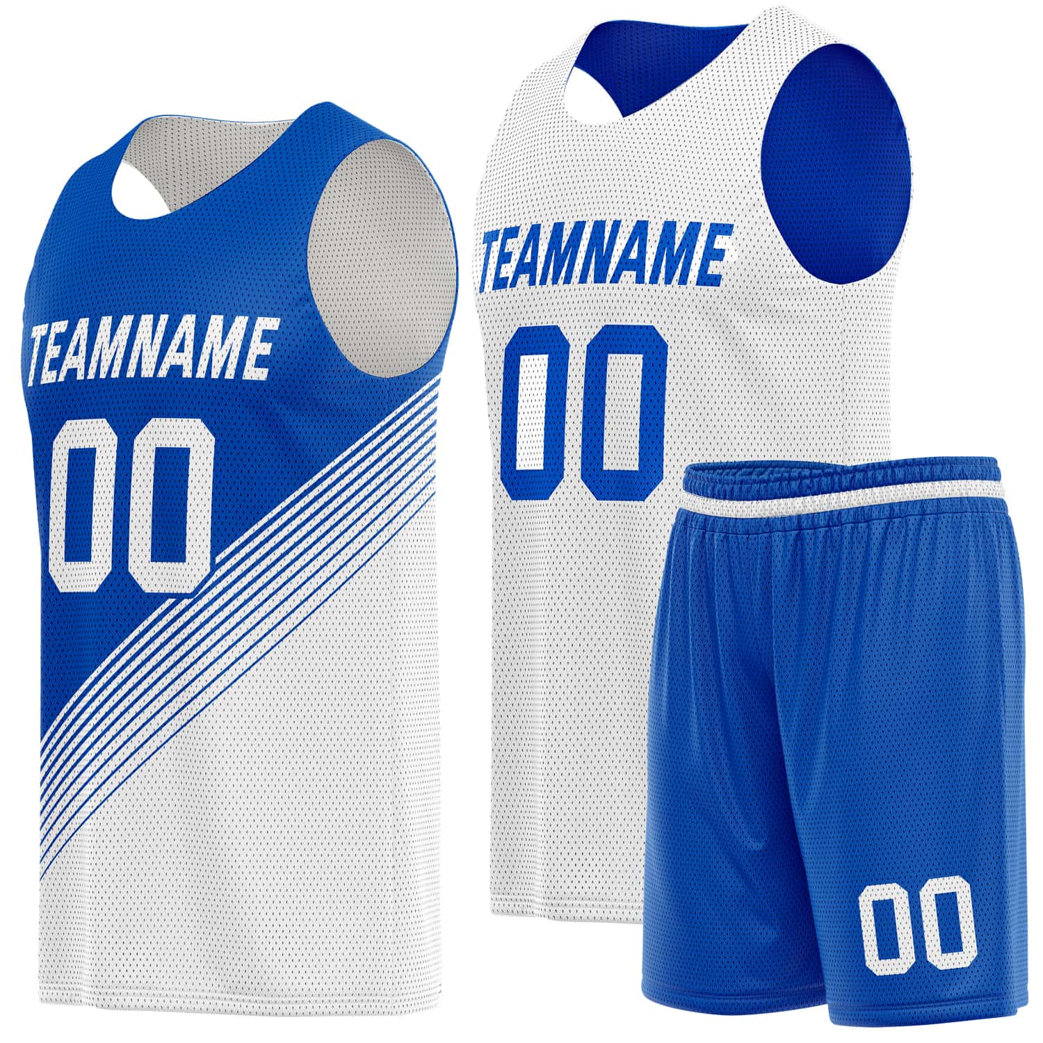 Custom Reversible Basketball Jersey & Shorts Set for Individuals & Teams – Blue White Diagonal Stripe | Vosoli