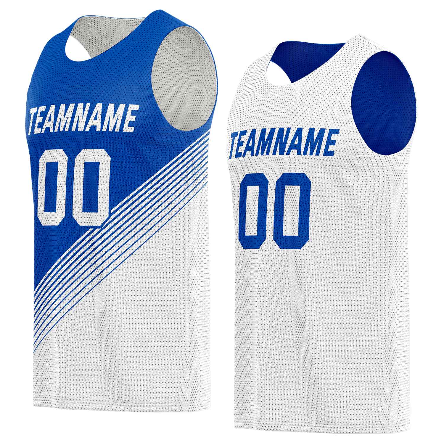 Custom Reversible Basketball Jersey for Individuals & Teams – Blue White Diagonal Stripe | Vosoli