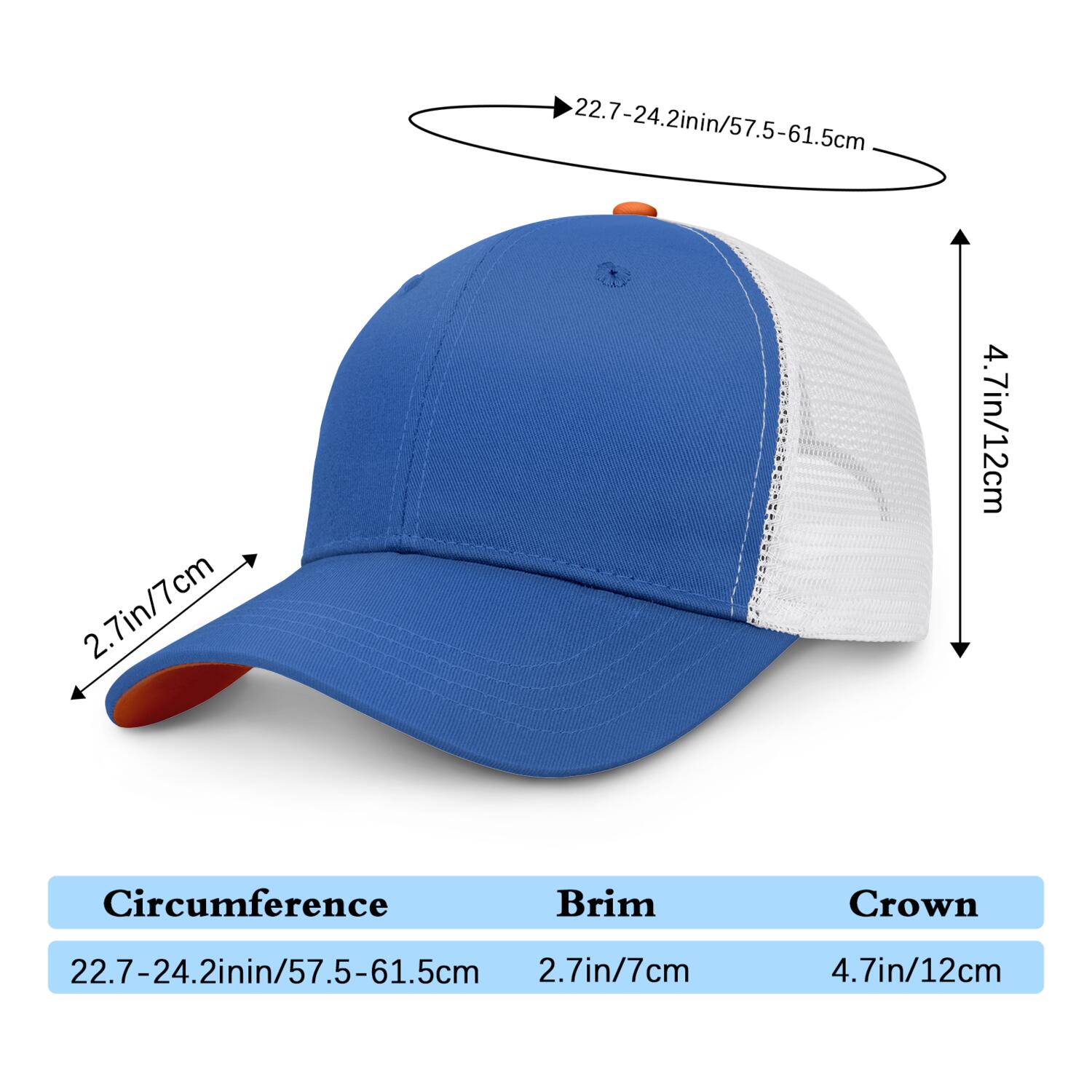 Vosoli Royal Blue & White Mesh-Back Trucker Cap - Unisex Personal & Team Custom 3D Embroidery or Print Hat
