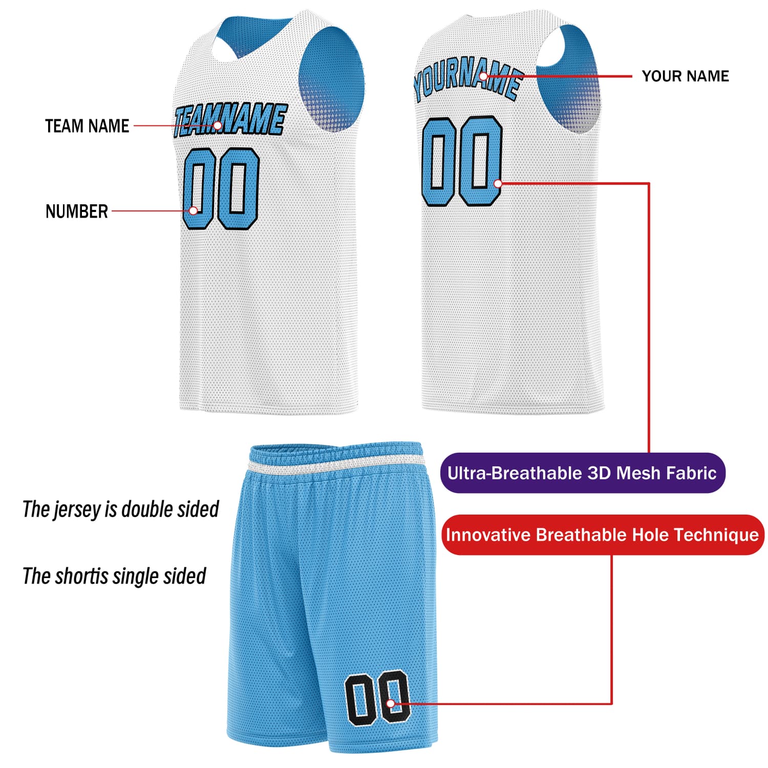 Custom Reversible Basketball Jersey & Shorts Set for Individuals & Teams – Blue Pink White Dot Gradient | Vosoli