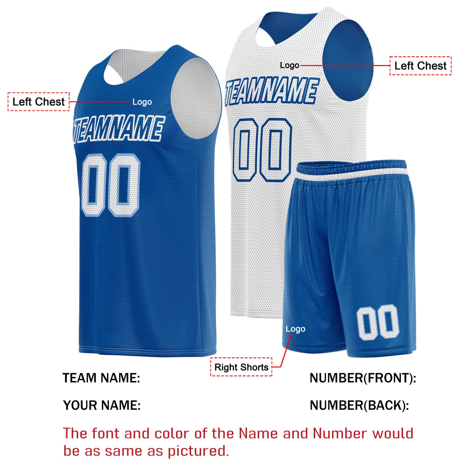 Custom Reversible Basketball Jersey & Shorts Set for Individuals & Teams – Blue White | Vosoli