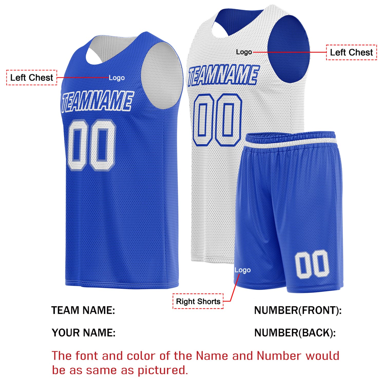 Custom Reversible Basketball Jersey & Shorts Set for Individuals & Teams – Blue White | Vosoli