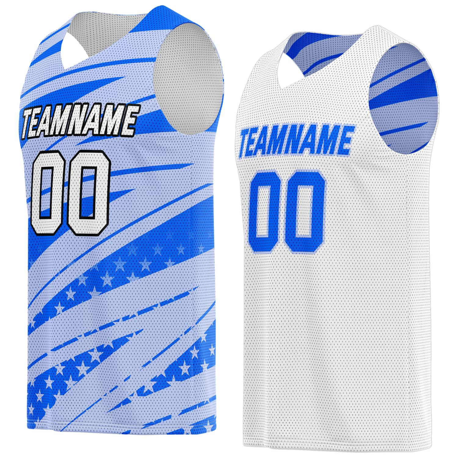 Custom Reversible Basketball Jersey for Individuals & Teams – Blue White Star Stripe | Vosoli