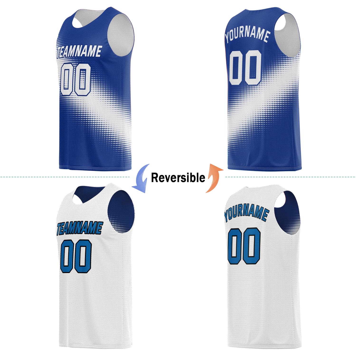 Custom Reversible Basketball Jersey for Individuals & Teams – Blue, White & Teal | Vosoli