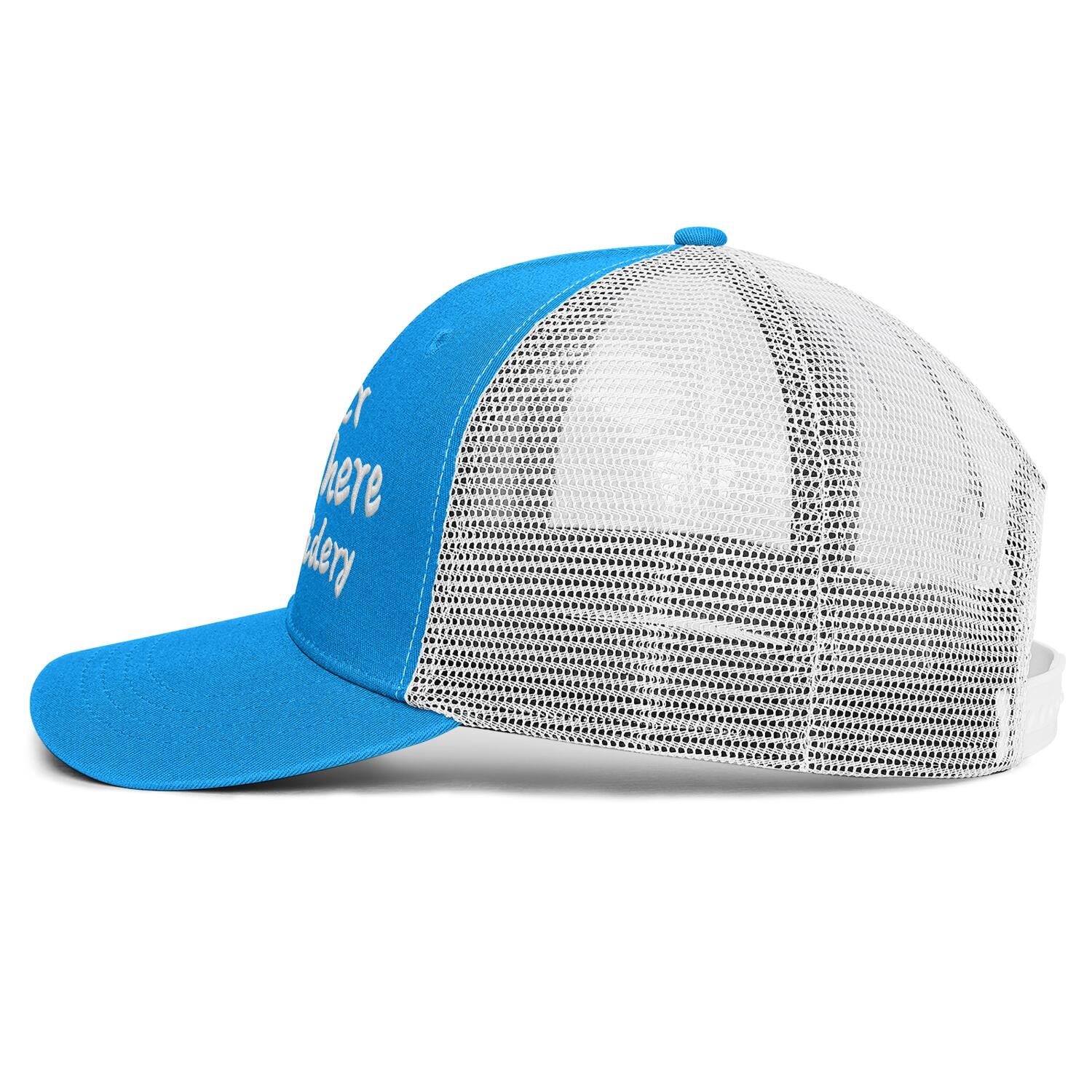 Vosoli Bright Blue & White Mesh-Back Baseball Cap - Unisex Custom 3D Embroidery or Print Hat