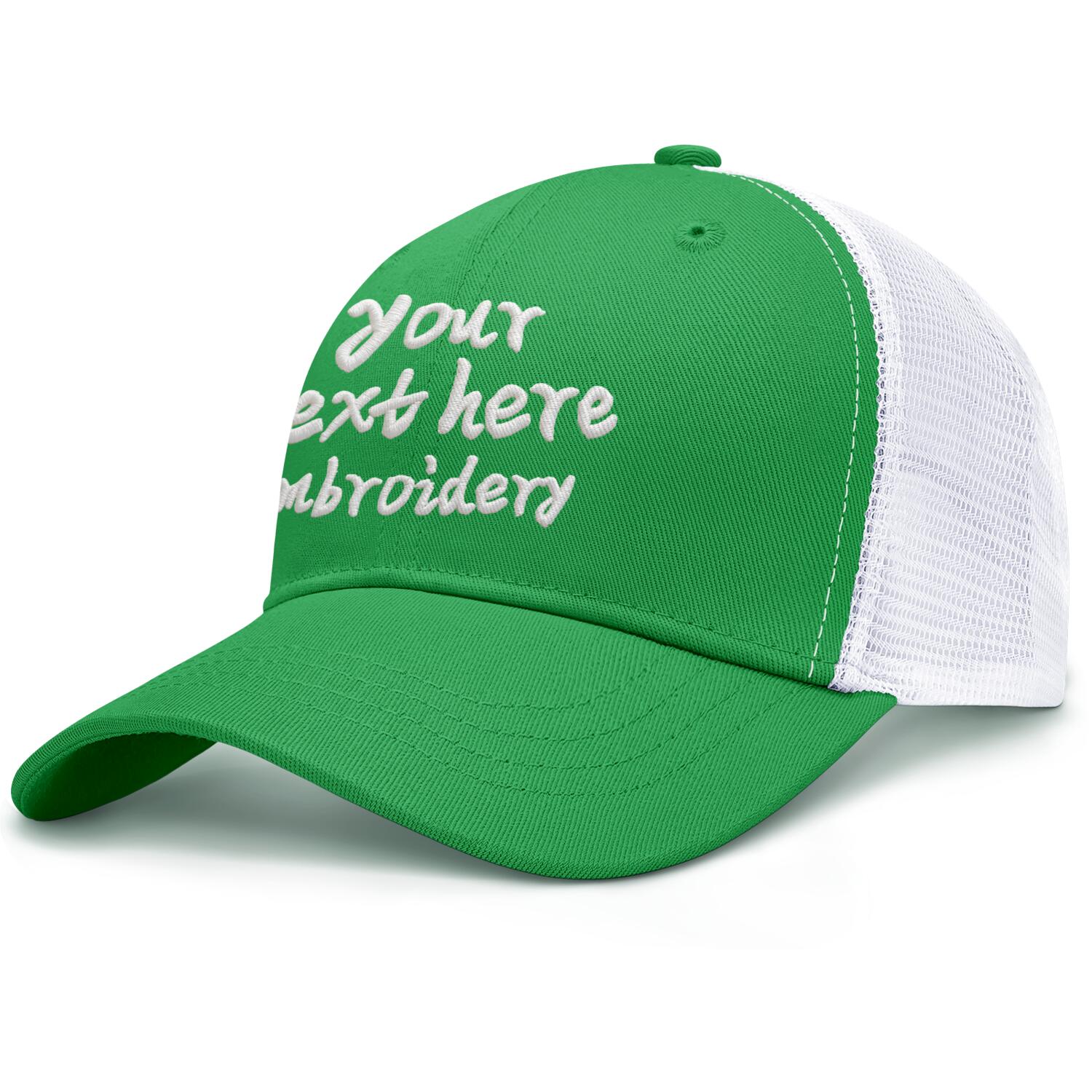 Vosoli Bright Green & White Mesh-Back Baseball Cap - Unisex Custom 3D Embroidery or Print Hat
