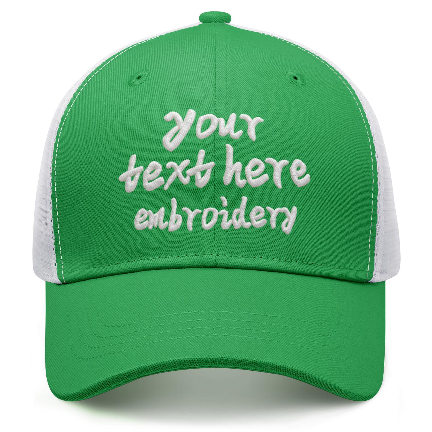 Vosoli Bright Green & White Mesh-Back Baseball Cap - Unisex Custom 3D Embroidery or Print Hat