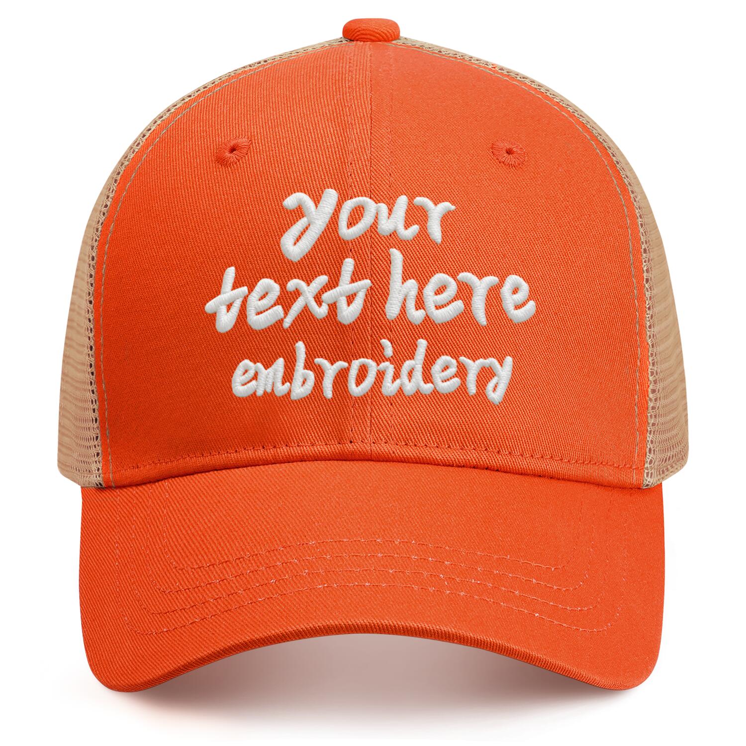 Vosoli Bright Orange & Beige Mesh-Back Trucker Cap - Unisex Personal & Team Custom 3D Embroidery or Print Hats