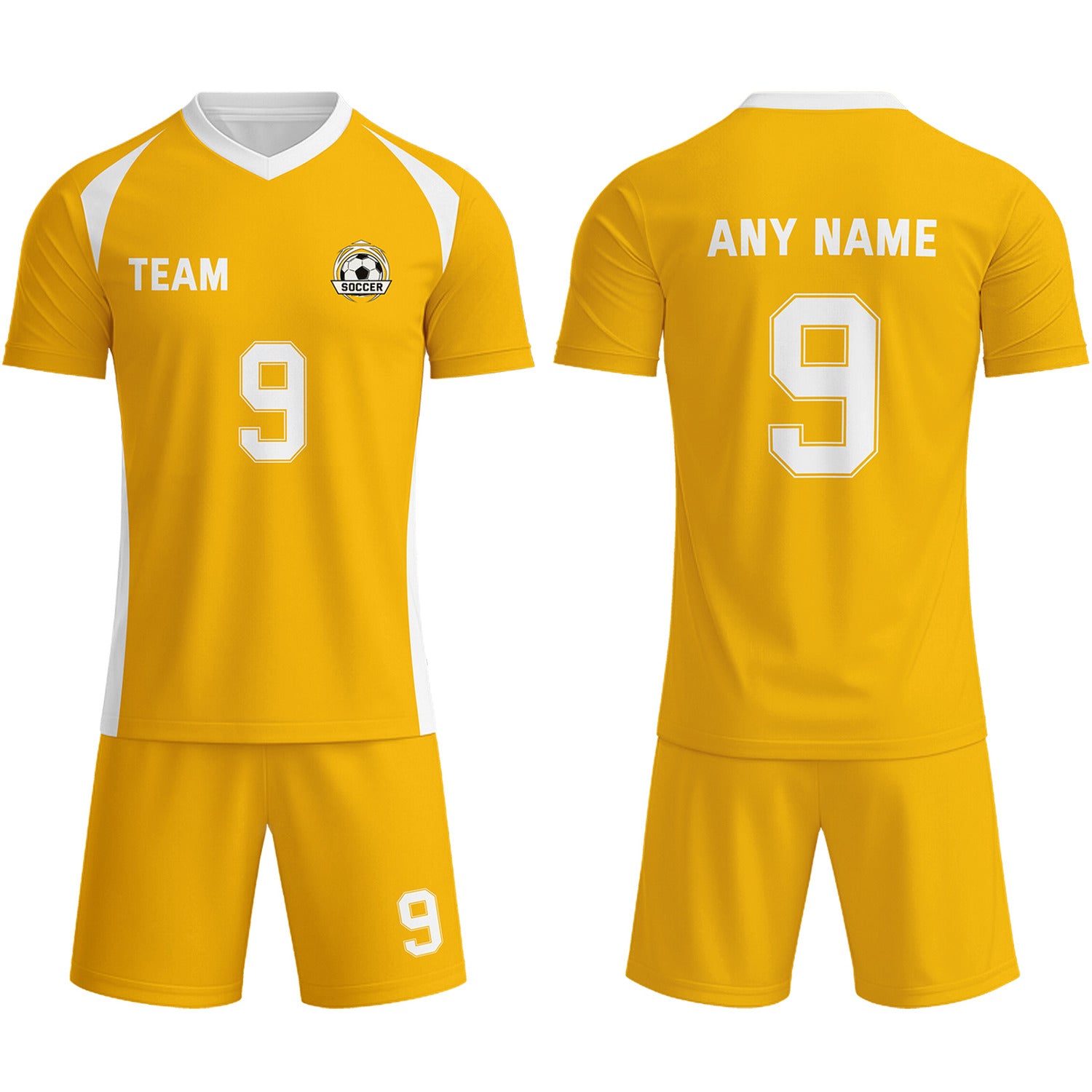 Custom Bright Yellow & White Soccer Uniform Set - Personalized Team Name & Number | Vosoli