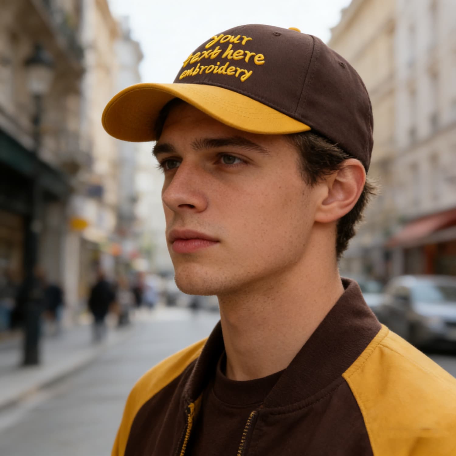 Vosoli Brown Gold Two-Tone Baseball Cap - Unisex Custom 3D Embroidery or Print