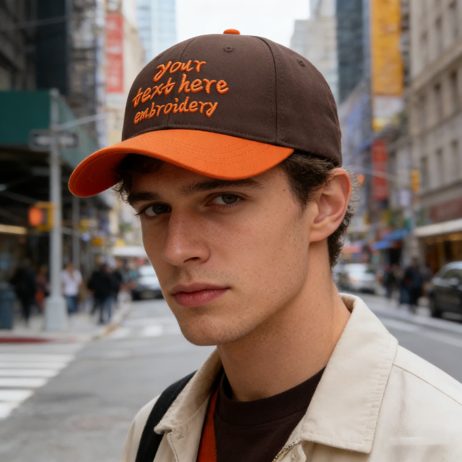 Vosoli Brown Orange Two-Tone Baseball Cap - Unisex Custom 3D Embroidery or Print