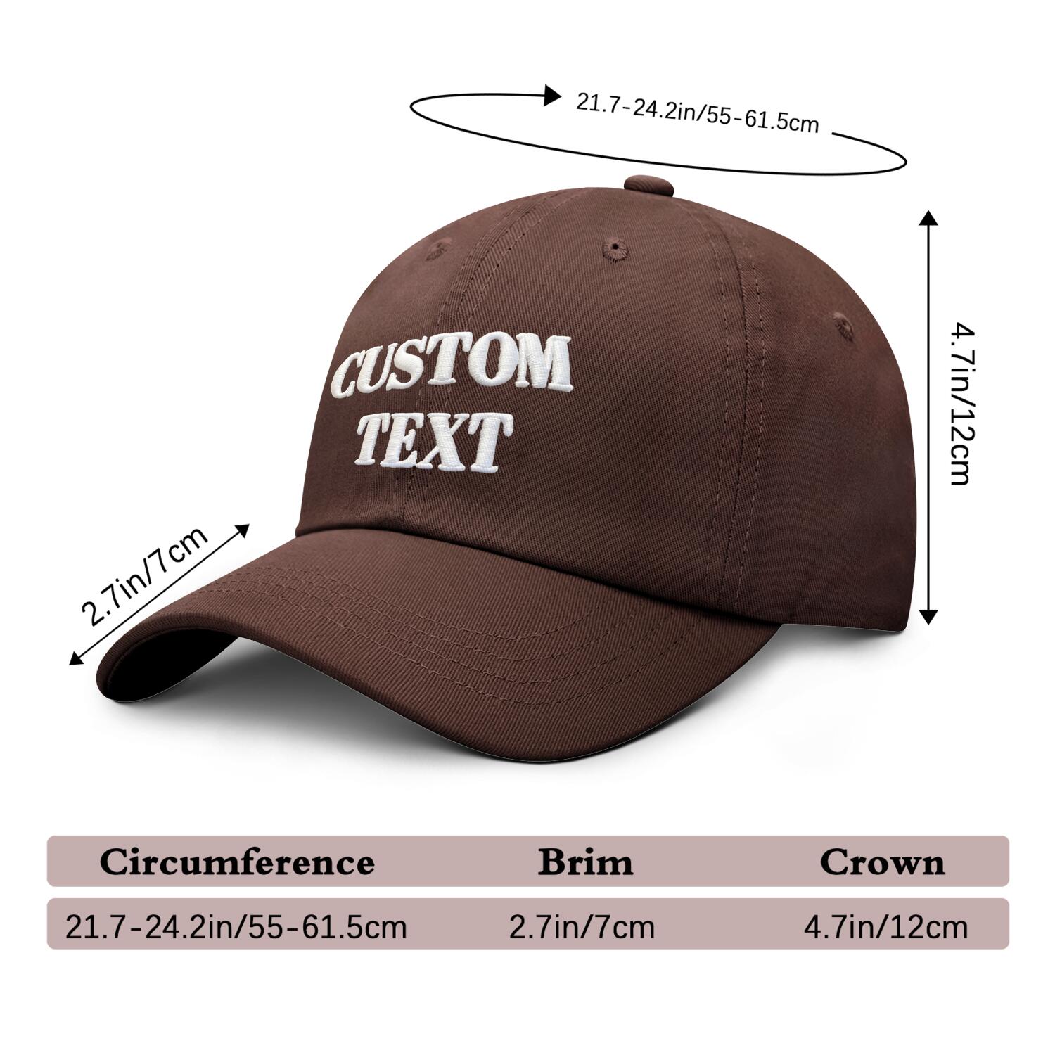 Vosoli Brown Unisex Baseball Cap - Personal & Team Custom 3D Embroidery or Print Hat
