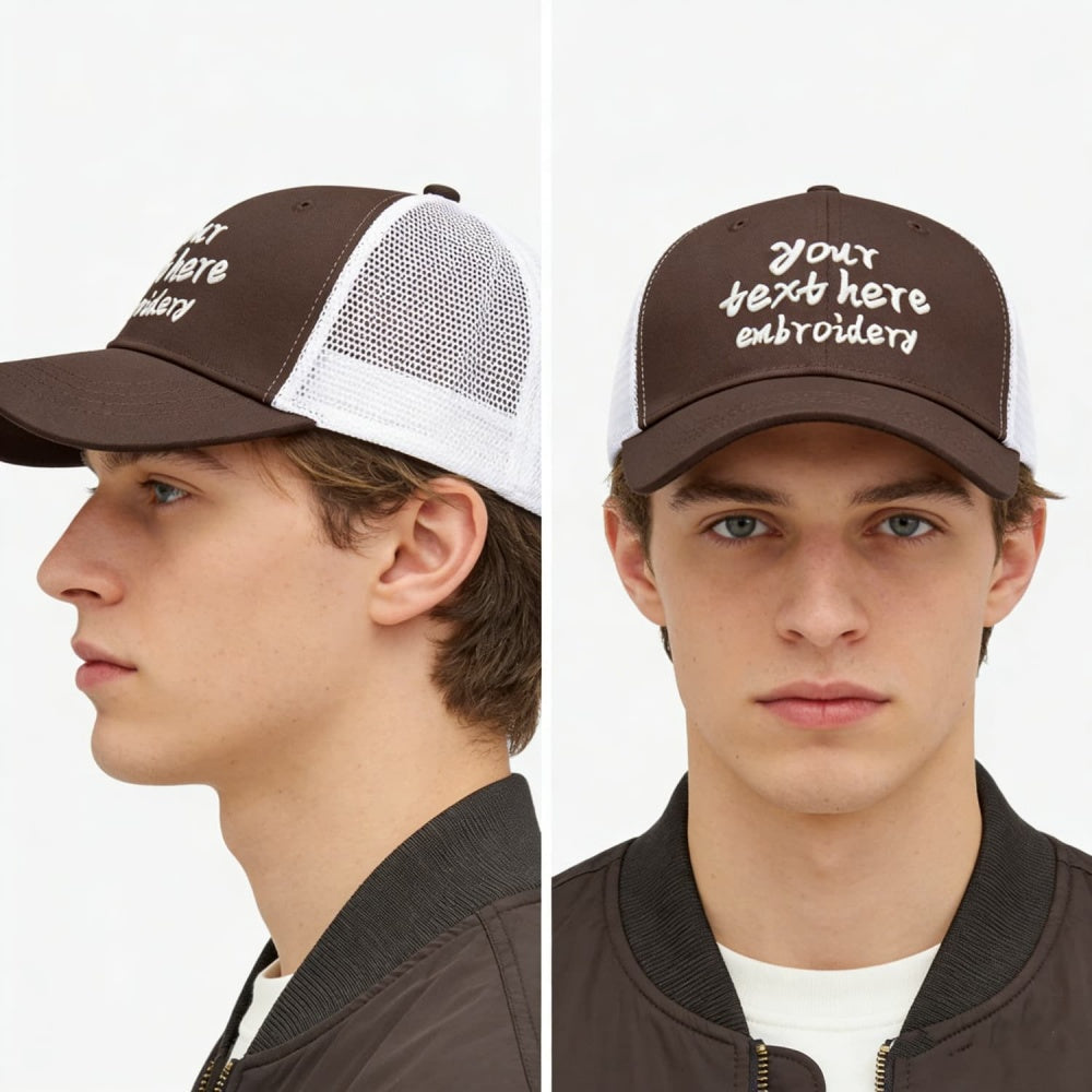 Vosoli Brown White Mesh Trucker Cap - Custom Embroidered Personalized Hat