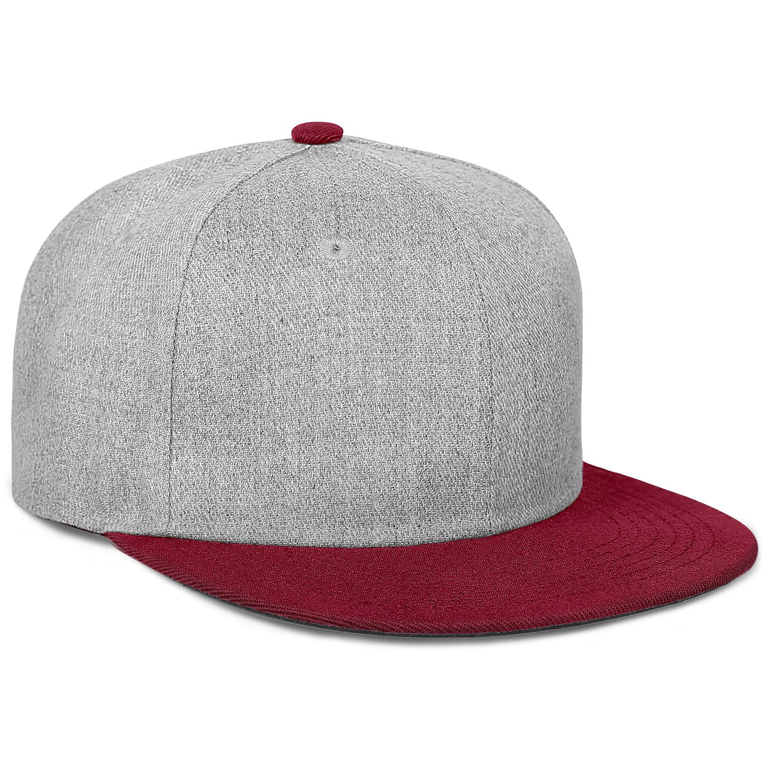 Vosoli Heather Grey Burgundy Flat Brim Cap - Team Custom Embroider or Print Personalized Hat