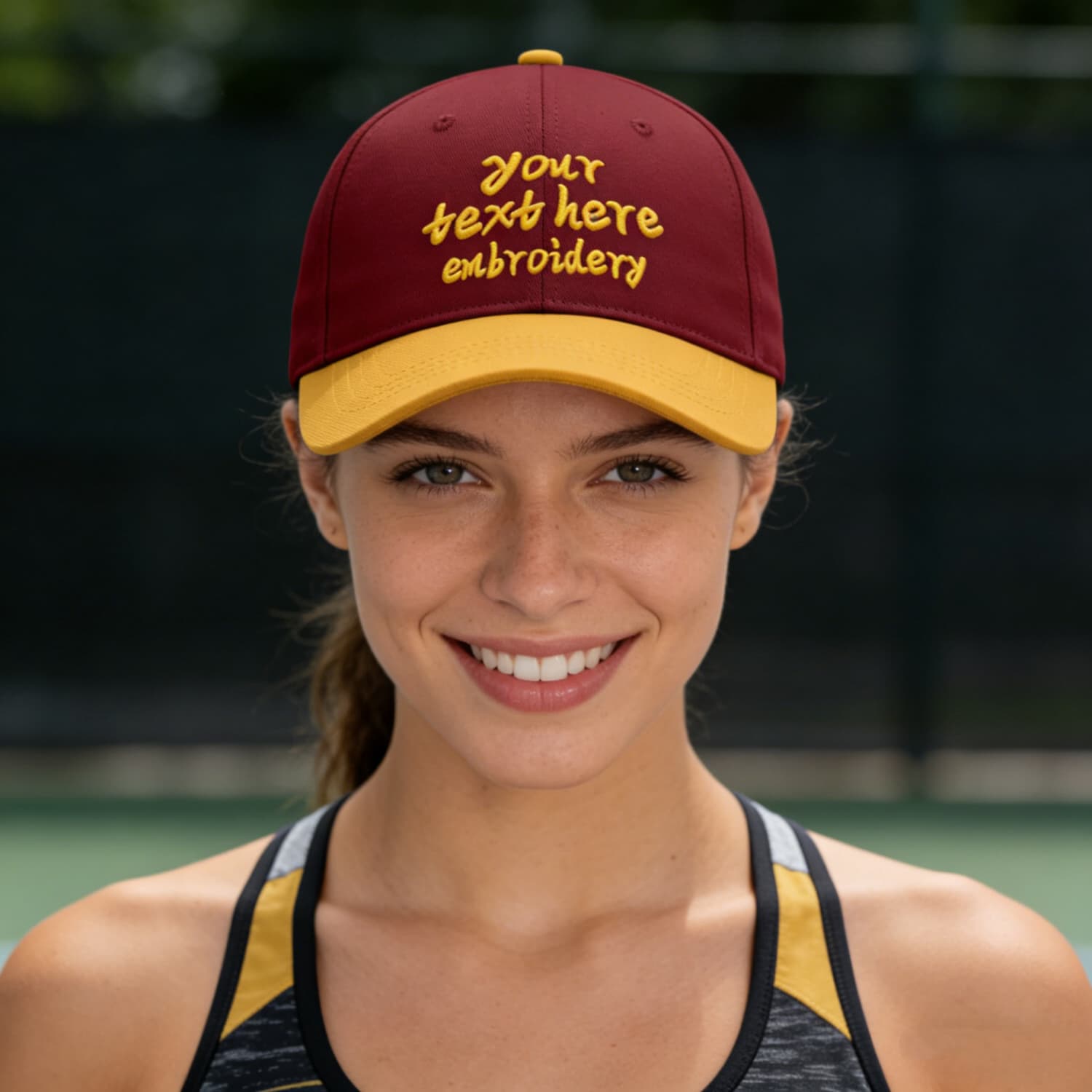 Vosoli Burgundy Gold Two-Tone Baseball Cap - Unisex Custom 3D Embroidery or Print