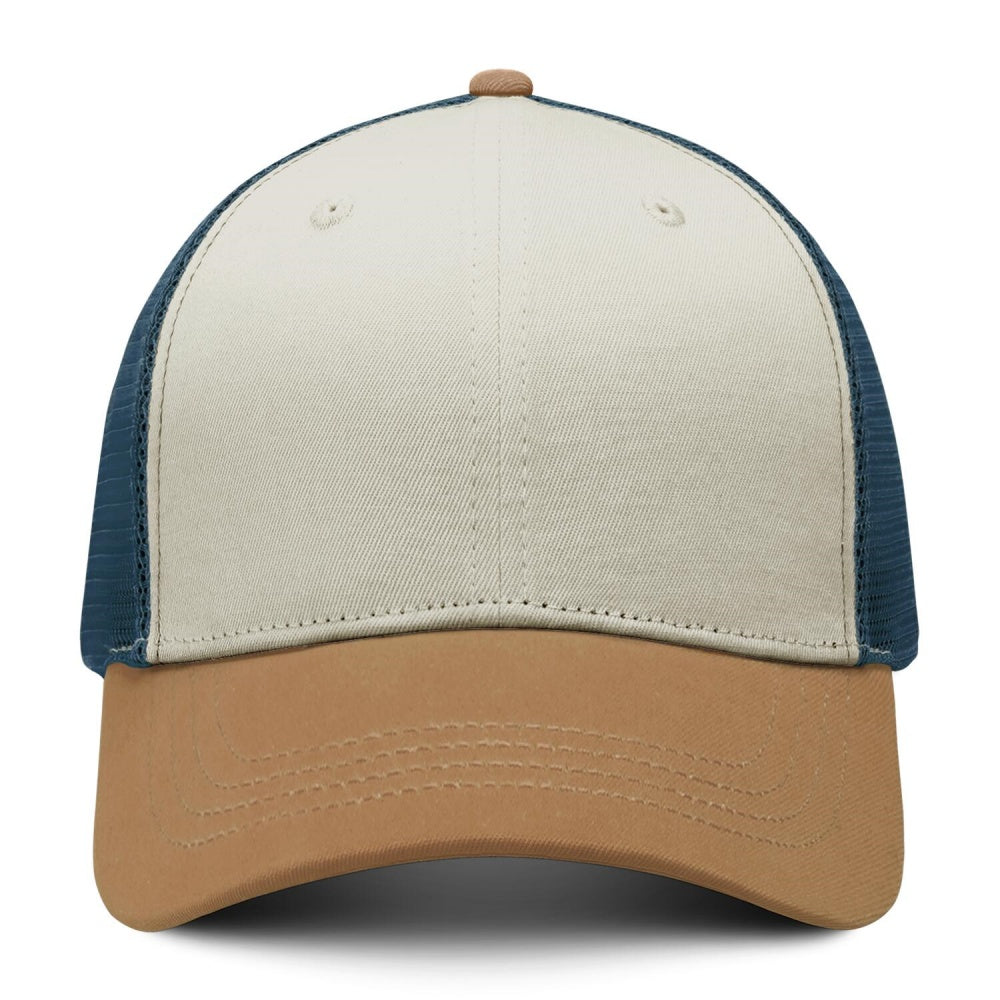 Vosoli Camel & Navy Mesh-Back Trucker Cap - Unisex Personal & Team Custom 3D Embroidery or Print Hat